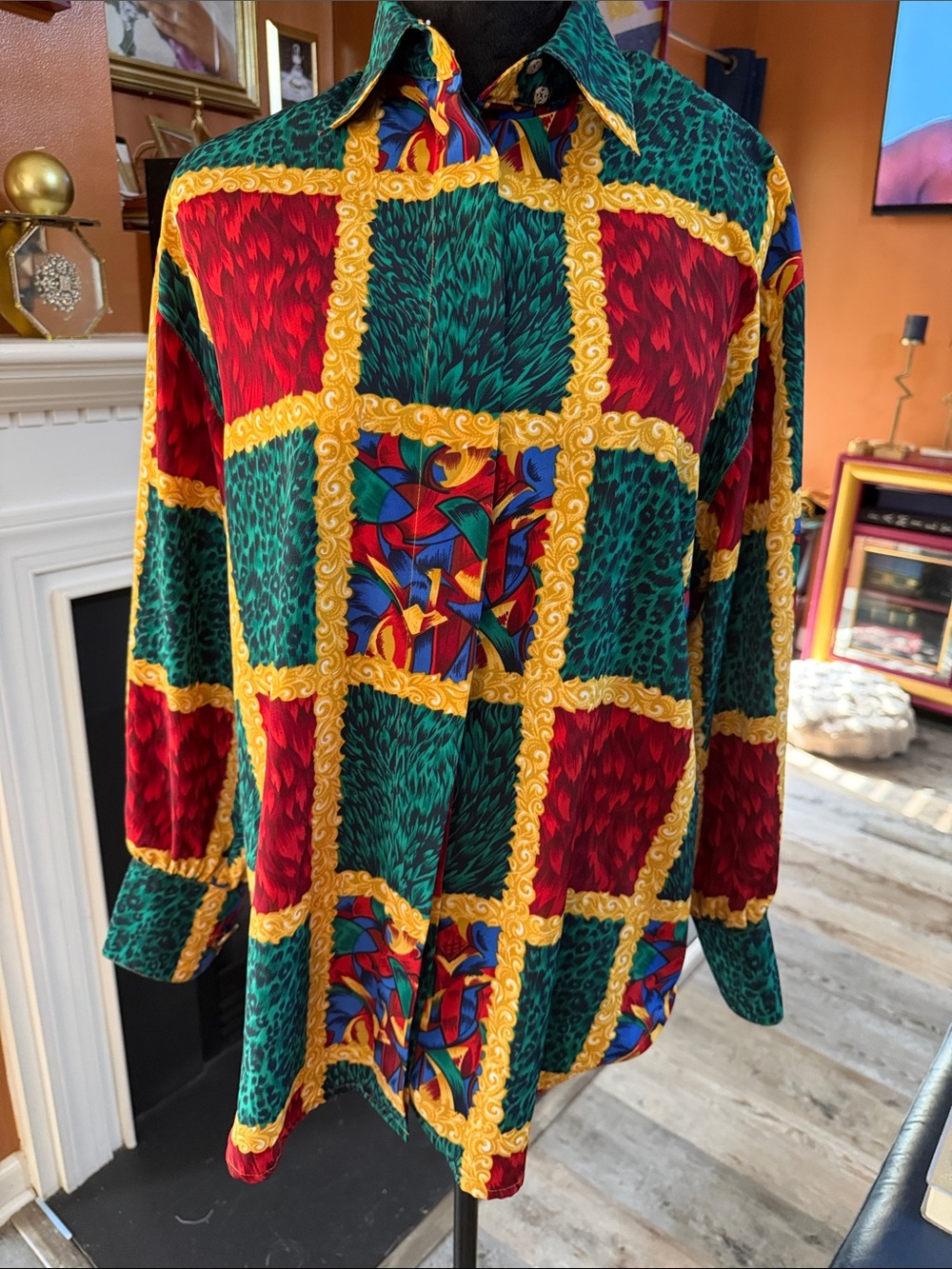 Vintage Vibrant CHAUS Multi-Color Patterned Button-Up Shirt